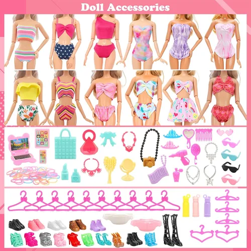Miniatura 6 de BARWA - Paquete de 116 prendas y accesorios para muñecas, 5 vestidos de novia, 9 vestidos de moda, vestido deslizante, 3 tops, 3 pantalones, 2