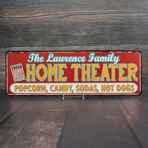 Miniatura 4 de Letrero personalizado de cine en casa para sala de cine, decoración de pared, placa decorativa de 6 x 18 pulgadas, metal de alto brillo 206180100001