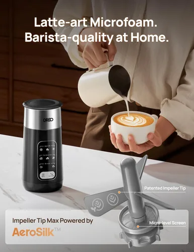 Miniatura 5 de DREO Espumador de Leche, espumador eléctrico de acero inoxidable 8 en 1 para microespuma de arte de café con leche, espumadores automáticos de 9
