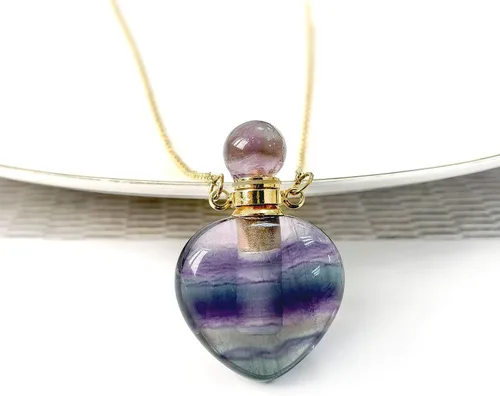 Miniatura 14 de Perfume Bottle Necklace Heart Shape, Amethyst Necklace Healing Crystal for Women, Essential Oil Diffuser Bottle Necklace Jewelry for Liquid