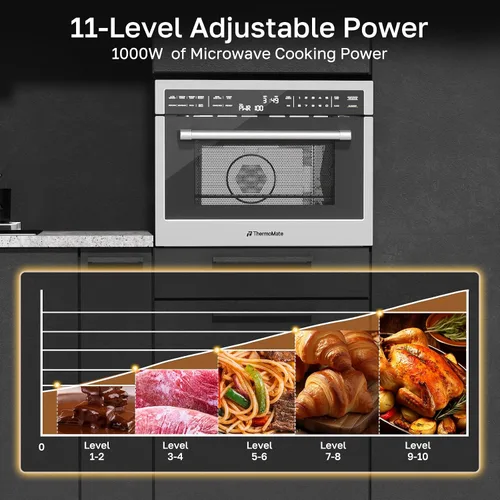 Miniatura 5 de Combinación de horno de convección y microondas integrado de 24 pulgadas, ThermoMate de 1.6 pies cúbicos de pared para horno de microondas, 1000