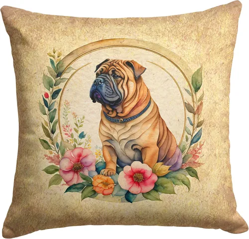 Miniatura 153 de Caroline's Treasures DAC2072PW1414 Affenpinscher and Flowers - Almohada decorativa de tela, lavable a máquina, para interiores y exteriores
