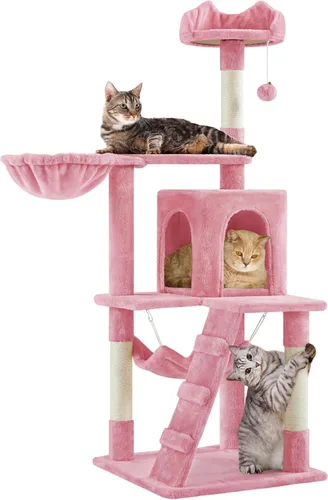 Miniatura 13 de Yaheetech Árbol para gatos de 54 pulgadas, torre para gatos de varios niveles con postes rascadores, amplio condominio y hamaca, centro