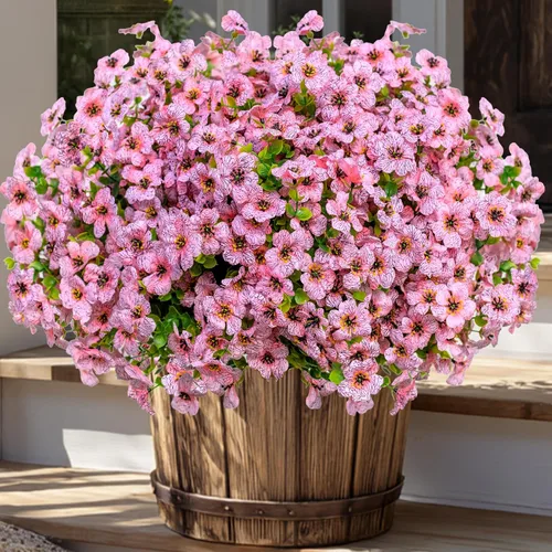 AXYLEX Flores artificiales para exteriores, plantas falsas, 16 paquetes de madera de boj de vegetación sintética para exteriores, arbustos de Rosa