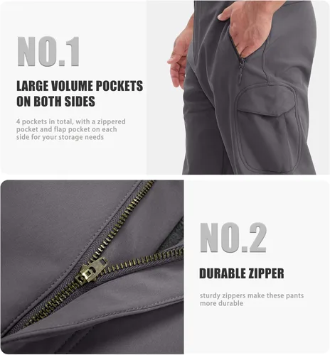 Miniatura 5 de MAGCOMSEN - Pantalones de invierno para hombre, impermeables, con forro polar pantalones tácticos softshell, para snowboard, esquí, con bolsillos
