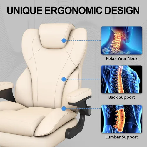 Miniatura 4 de Hovos Silla de oficina, ergonómica grande y alta silla de cuero de escritorio con brazos abatibles acolchados, bloqueo de inclinación ajustable