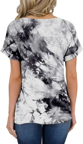 Miniatura 2 de MIHOLL - Camiseta holgada, informal, de manga corta, con cuello en V, para mujer