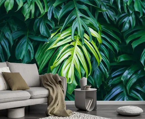 Papel tapiz de hojas de plátano verde, papel tapiz de monsteras botánicas de selva tropical para sala de estar y dormitorio (no autoadhesivo)