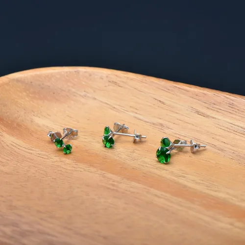 Miniatura 5 de Aretes de plata de ley con circonita cúbica verde esmeralda para mujer