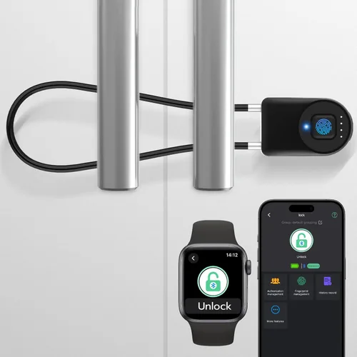Miniatura 11 de eLinkSmart - Cerradura de cable de huellas dactilares, cerraduras para nevera con control de aplicación Bluetooth, candado inteligente biométrico