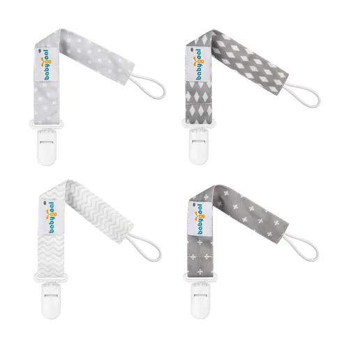 Babygoal Clips neutros para chupete, paquete de 4 unidades con asa para chupetes y baberos, se adapta a la mayoría de chupones y baberos 4PS07-B