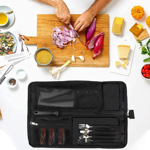 Miniatura 7 de Bolsa de rollo para cuchillos de chef, bolsa de cuchillo de chef Oxford resistente, estuche portátil para cuchillos de chef de 13 ranuras