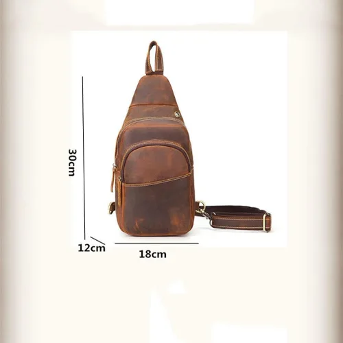 Miniatura 6 de Ztimi Bolso de pecho de cuero retro para hombre, bolso de mensajero de moda, mochila de cuero para hombre (color A Tamaño 11.8 x 4.7 x 7.1in)