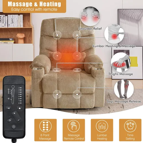 Miniatura 5 de CDCASA Silla Reclinable de Elevación Eléctrica de Gran Tamaño con Doble Motor que se Recuesta Completamente con Masaje, Calefacción, Textil