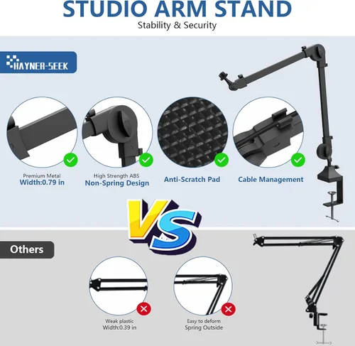 Miniatura 6 de Soporte de brazo para micrófono con conector de 5/8 pulgadas, suspensión de brazo de estudio, soporte de micrófono ajustable para HyperX/Shure SM7B