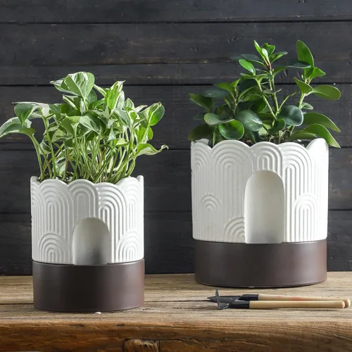 Miniatura 7 de Nihow Maceta de riego automático: maceta de cerámica de 6 pulgadas con orificio de drenaje y almacenamiento de agua, maceta de riego automático