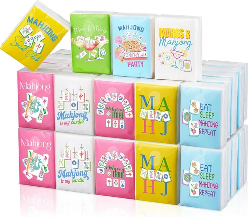 Spiareal 30 pañuelos de bolsillo temáticos de Mahjong, pañuelos faciales individuales de bolsillo de cóctel, regalos a granel, accesorios de Mahjong