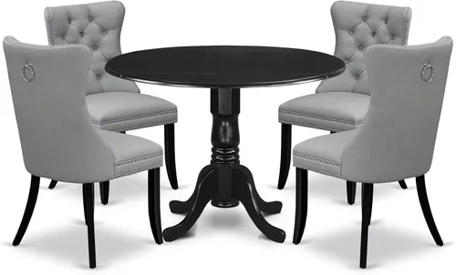 Miniatura 20 de East West Furniture DLDA5-BLK-32 - Juego de mesa de comedor de 5 piezas contiene una mesa de cocina redonda con gotas y 4 sillas tapizadas de tela