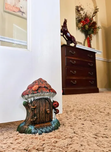 Miniatura 4 de Lulu Decor, Tapón decorativo para puerta de hada, 100% hierro fundido, 4 libras, 5 onzas (diseño de setas)