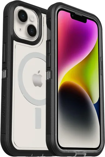 OtterBox Funda para iPhone 14 y iPhone 13 Defender Series XT, cristal negro, sin pantalla, resistente, se ajusta a MagSafe, accesorio con cordón