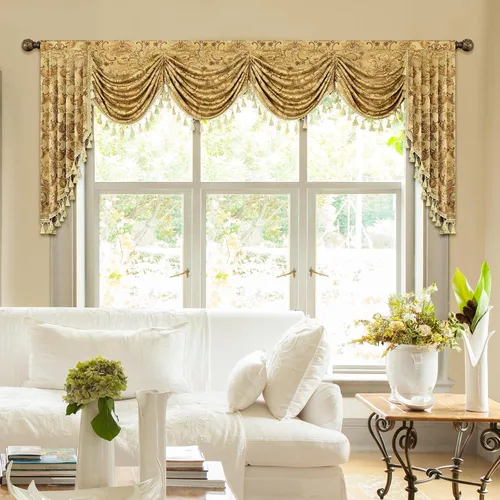 Miniatura 33 de Loom and Mill Cenefas de Cascada de Lujo para Ventanas, Elegante Cenefa de Cortinas Gruesas de Jacquard con Borlas para Sala de Estar, Dormitorio