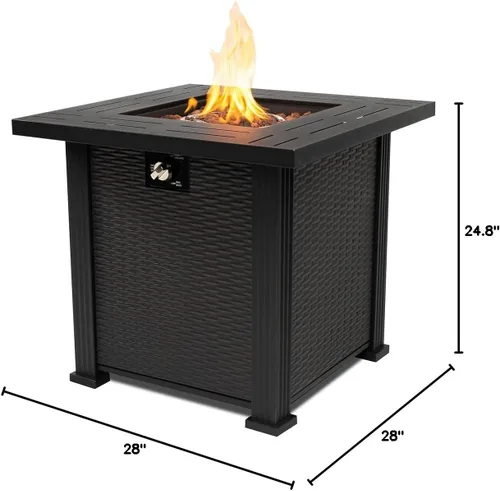 Miniatura 8 de Mesa de fuego de propano de 28 pulgadas, mesa de fuego de 50,000 BTU con tapa de acero, patas grandes, rocas de laval.