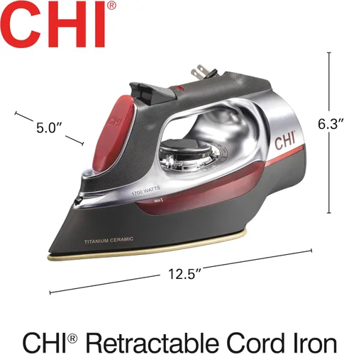 Miniatura 8 de CHI Plancha de vapor para ropa con cable retráctil de 8 pies, 1700 vatios, apagado automático de 3 vías, más de 400 orificios, grado profesional