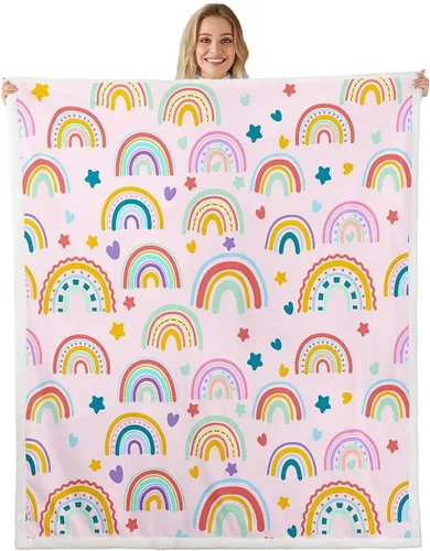 Miniatura 30 de Manta de franela arcoíris para todas las estaciones, colorida manta de cama con diseño de estrellas, luna y cielo para decoración de habitaciones
