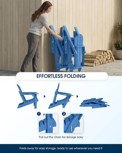 Miniatura 7 de MUCHENGHY Sillas Adirondack plegables HDPE resistentes a la intemperie, sillas para fogata de patio, silla exterior resistente, sillas de césped