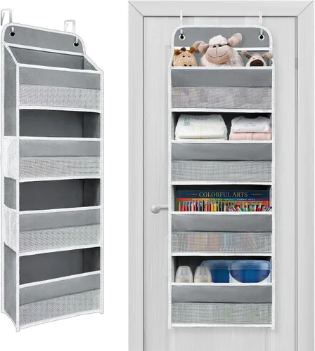 Miniatura 12 de Organizadores de cocina y almacenamiento con 4 bolsillos laterales de malla, capacidad de peso de 44 libras para colgar detrás de la puerta