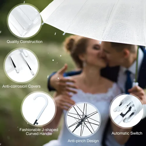 Miniatura 3 de Saintrygo Paquete de 20 sombrillas de boda con mango de gancho en J, resistentes al viento, paraguas grande de burbujas para adultos y niños, lluvia