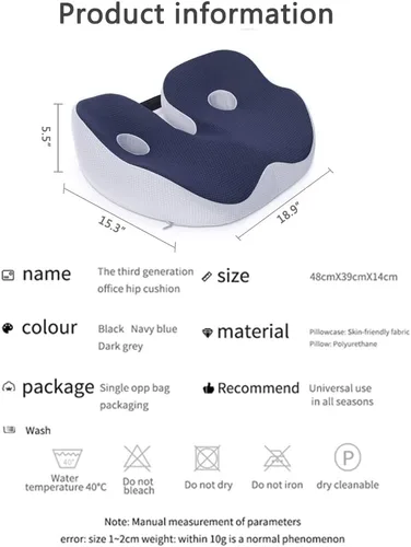Miniatura 6 de Cojín de asiento de espuma viscoelástica transpirable para el dolor de espalda, coxis, silla ortopédica de oficina, silla de ruedas, soporte