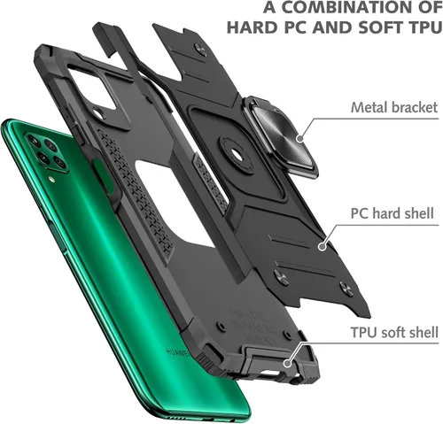 Miniatura 8 de Asuwish Funda compatible con Huawei P40 Lite y protector de pantalla de vidrio templado, accesorios para celda, soporte de anillo, fundas Negro