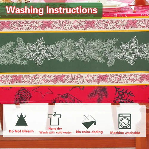Miniatura 4 de SASTYBALE - Mantel navideño rectangular de 52x70 pulgadas, con diseño vintage de Flor de Pascua y acebo, resistente a las arrugas, para cenas