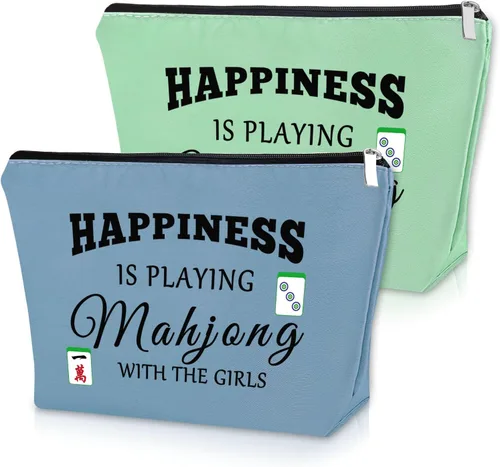 Miniatura 9 de Sazuwu Mahjong - Bolsa de maquillaje divertida para mujer, Azul, rosa y beige, Bingo