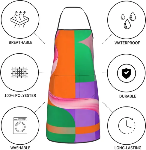 Miniatura 8 de Color graphics Apron with Pockets - Waterdrop Resistant Aprons for Women Men Ideal Apron for Home and Restaurant Use
