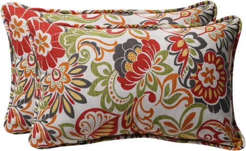 Pillow Perfect - Cojines decorativos florales brillantes para interiores/exteriores, 2 unidades, lumbar - 11.5 x 18.5 pulgadas, verde/rojo Zoe