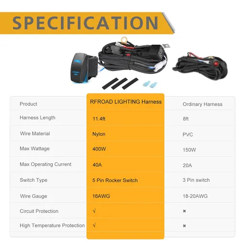 Miniatura 6 de Arnés de cableado 1 cable, kit de arnés de cableado de barra de luz LED Rfroad Lighting para luces antiniebla, luces de conducción todoterreno, luz