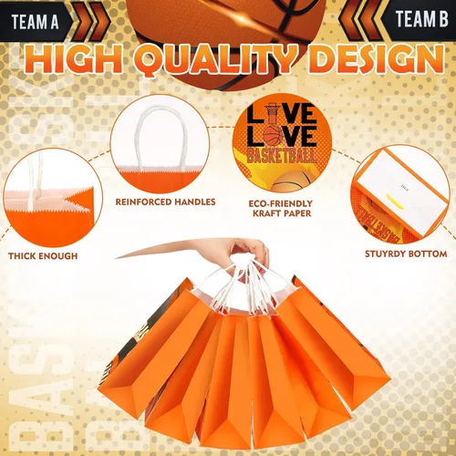 Miniatura 6 de Outus 24 piezas de bolsas de regalo de baloncesto, bolsas de regalo de fiesta de baloncesto, bolsas de golosinas y caramelos de baloncesto, bolsas