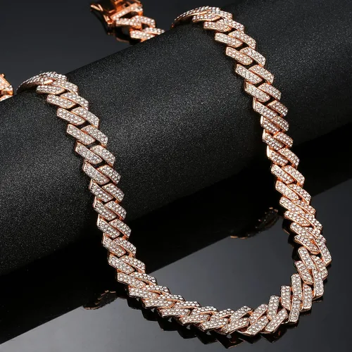 Miniatura 8 de Saintda Cadena de eslabones cubanos para hombres y mujeres, collar cubano de Miami, cadena de diamantes brillantes, joyería de hip hop con caja