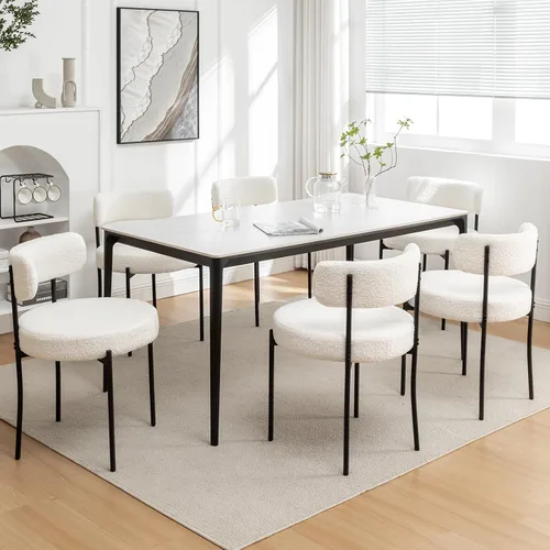 Miniatura 19 de Boucle - Juego de 2 sillas de comedor modernas de mediados de siglo con patas de metal, sillas de cocina tapizadas para comedor, cocina (beige)