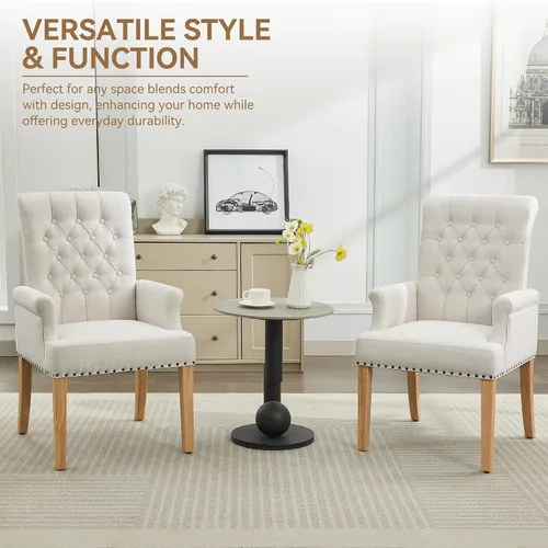Miniatura 6 de WUTUTUEE Silla de comedor de tela con brazos, sillas de comedor tapizadas acolchadas de respaldo alto, sillón decorativo con patas de madera maciza