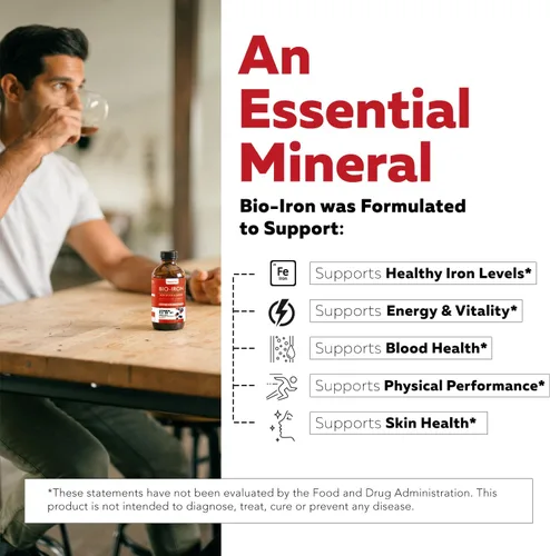 Miniatura 6 de Suplemento de hierro líquido Certificado orgánico, sabor a bayas, alimento entero, refuerzo de absorción de vitamina C y construcción de sangre