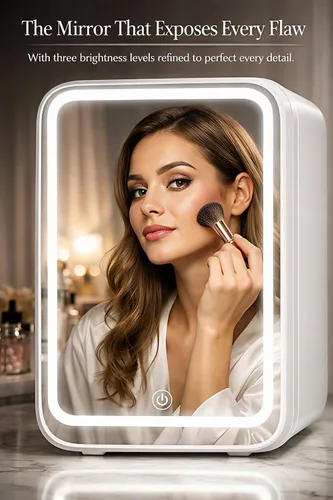 Miniatura 6 de Refrigerador LED Mirror para el cuidado de la piel (4 litros/6 latas) Mini refrigerador de belleza y maquillaje con enfriamiento y calentamiento
