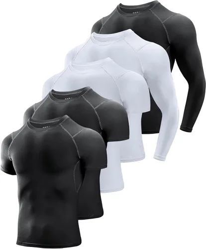 Niksa Paquete de 5 camisetas de compresión para hombre, camiseta deportiva de manga cortalarga, camisetas de compresión para hombre