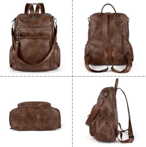 Miniatura 5 de UTO Mochila de cuero vegano para mujer, diseño de moda, convertible con borla, para viajes, con borla