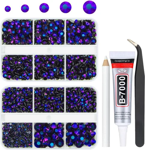 Miniatura 18 de qiipii Diamantes de imitación de resina AB verde aguamarina con pegamento B7000 para manualidades deslumbrantes de 2mm-6mm piedras gelatinosas