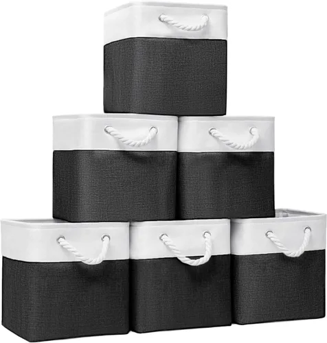 Miniatura 13 de Cubos de almacenamiento, cubos de almacenamiento plegables de tela, cubos de almacenamiento de 11 pulgadas con asas, cubos de almacenamiento Negro