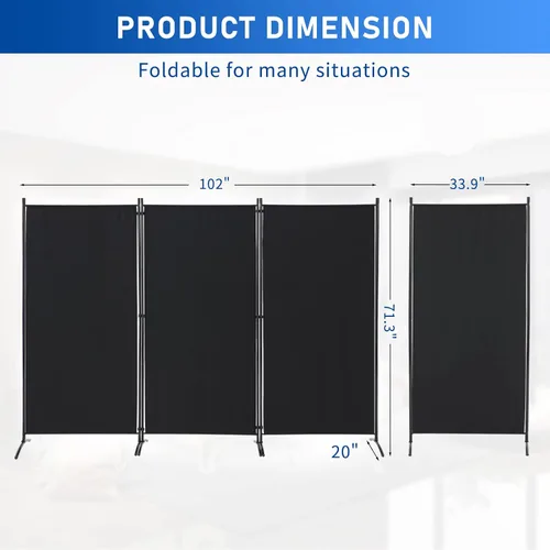 Miniatura 4 de Divisor de habitación portátil de 3 paneles, pantalla de privacidad plegable de 6 pies, separador de habitación independiente para oficina