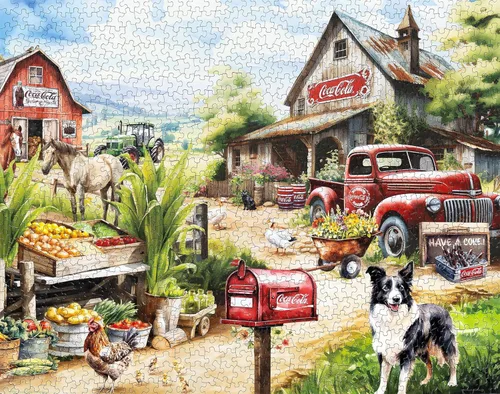Miniatura 3 de Springbok Coca-Cola Countryside Market - Rompecabezas de 1000 piezas para adultos, piezas de corte único, fabricado en Estados Unidos Mercado